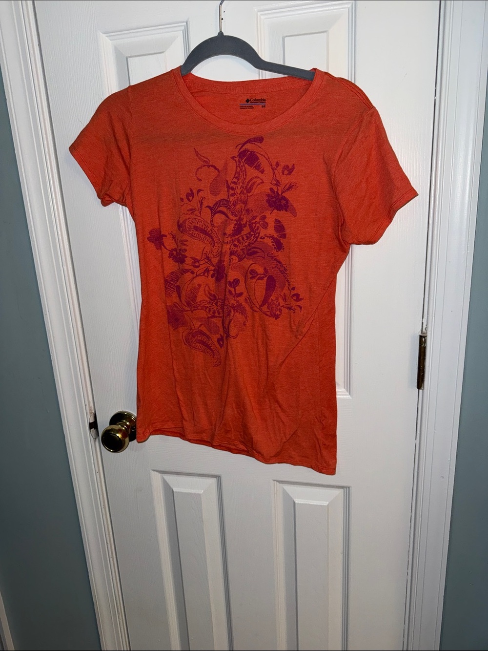 Columbia Orange Short-Sleeve Tee with Purple Floral Design